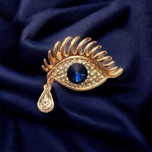 Blue Eye with Clear Tear Drop Brooch